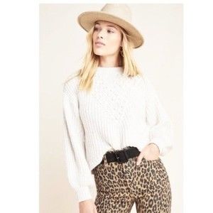 Saylor Size Large Keltie Textured Sweater White Puff Sleeve Anthropologie $265